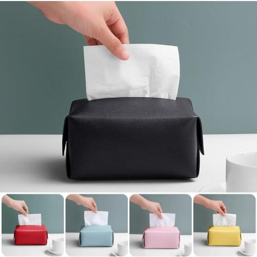 Tissue Box Cover Soft PU Leather Foldable Handkerchief Box Napkin Holder For Living Room Kitchen Desktop Tissue Boxes Dropship