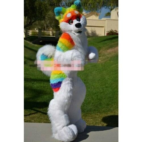 Cute Rainbow Husky Dog Wolf Mascot Costume Fursuit Suits Cosplay Party Dress Outfits Christmas Birthday GiftFurry
