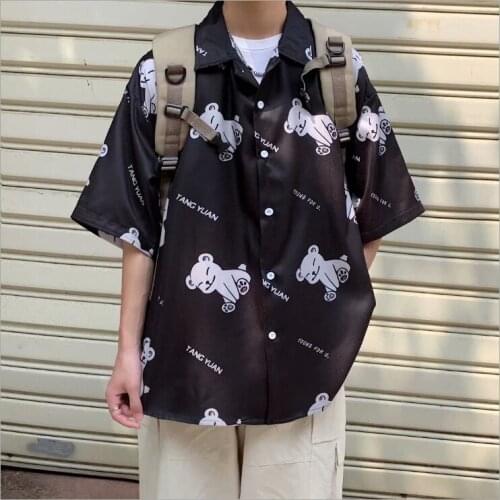 2021 summer shirt mens short-sleeved retro Hong Kong port Hong Kong wind brand wind 21