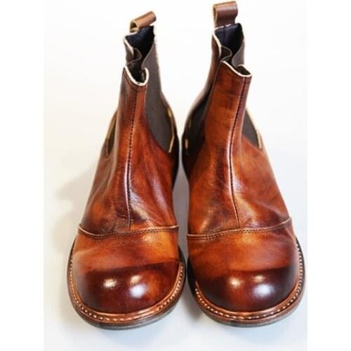 Retro Mens Chelsea Boots Genuine Leather Round Toe Winter Ankle Shoes 2020 New Fashion Vintage Boots Male Bota Masculina