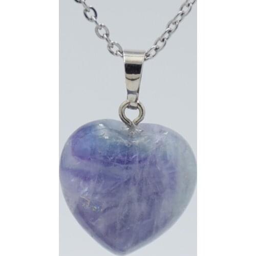 New Fashion Women Men Natural fluorite Black Onyx pink Crystal Tiger eye Stone Heart Pendant Necklace with Chain Charm Choker