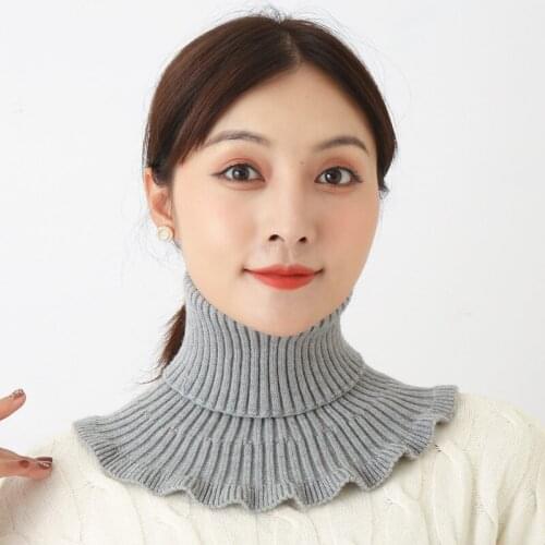 Autumn Winter New Women All-Match Detachable Collar Pure Color Warm Windproof Wool Knitted Stretch Turtleneck Fake Collar Scarf