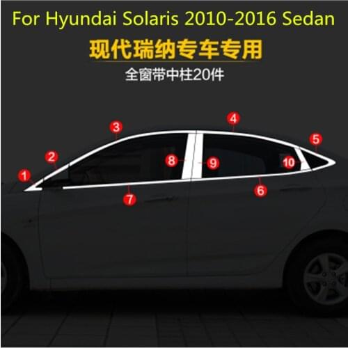 High-quality Car Styling Stainless Steel Strips Car Window Trim Decoration Accessories For Hyundai Solaris 2010-2016 Sedan