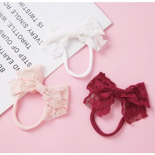 Beautiful New Baby Infant Girls Bowknot Lace Nylon Headband High Elastic Children Scrunchies Baby Hair Band Hair Accessories