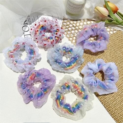 Purples Scrunchies Women Hair Band ,Rainbow Floral Elastic Hair Bands,Korean Style Ponytail Hair Accessories