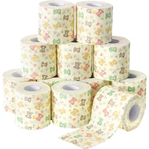 Bear roll paper printing paper towel cute cartoon core roll Bath Toilet Roll Paper 3 Ply Tissue Roll household toilet paper