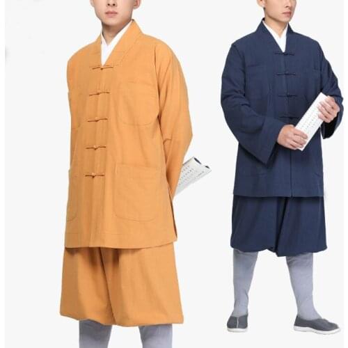 UNISEX 100% cotton high quality Buddhist zen meditation suits shaolin monks clothing lay uniforms black/red/blue/gray/yellow