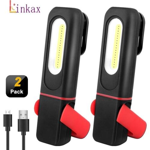 USB Rechargeable Led Work Light Portable Built-in Battery Flashlight Magnetic COB Work Light For Emergency Car Repairing