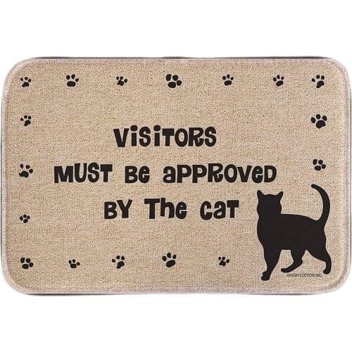 Entrance Doormat With Cat Sign Visitors Must Be Approved Cute Animals Home Decor Door Mats Short Plush Fabric Bathroom Mats