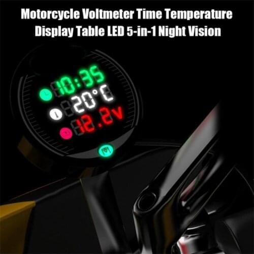 Waterproof Night Vision Motorcycle LED Digital Display Voltmeter Voltage Volt Water Temperature Gauge Time LED 5 in 1 Dropship