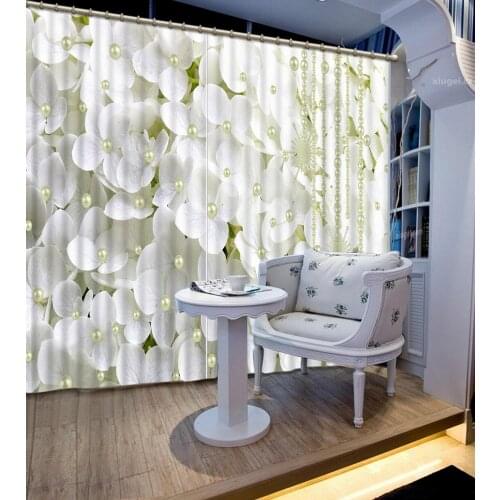 Back Blackout Curtains White flower leaf jewelry Thermal Insulated Soundproof Blinds Drapes for Bedroom Living Room Custom Made