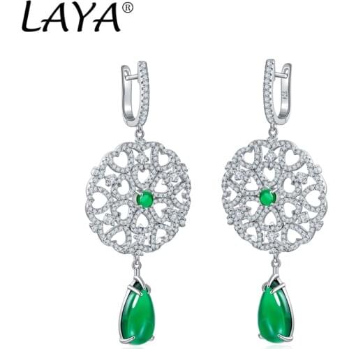 LAYA Silver Earrings For Women Pure 925 Sterling Silver Shiny White Green Cubic Zirconia Long Drop Earrings Elegant Fine Jewelry
