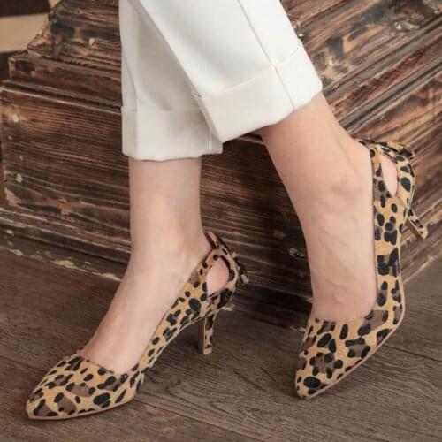 Mio Gusto Brand Drop Leopard Tan Color 5Cm Short Heel High Quality Women 's Stiletto Pumps Shoes