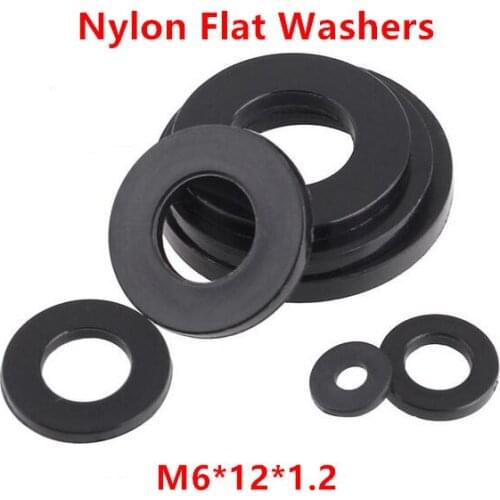 1000pcs M6(ID)*12(OD)*1.2mm Black nylon flat washer M6 Plastic plain washers ring Gasket M6X12X1.2mm