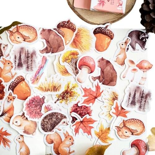 20packs/lot Kawaii Autumn forest animals Label Stickers Cartoon Diary Adhesive Scrapbooking Decorative DIY Stickers Wholesale