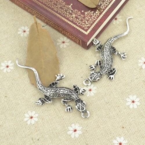 5pcs alloy Tibetan Silver Plated gecko Charms Pendants for Jewelry Making DIY Handmade Craft 74*31mm D9244