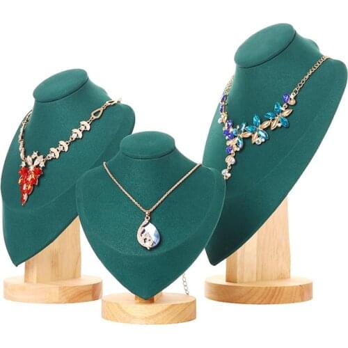 Velvet Series Jewelry Organizer Holder Wooden Jewellery Necklace Stand Storage Showcase Mannequin Necklace Display Holder