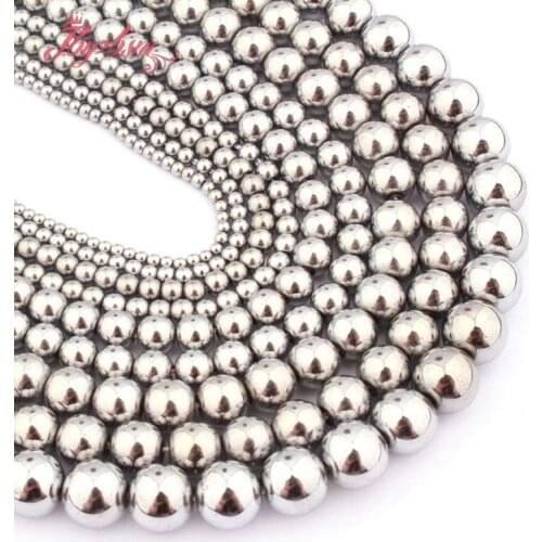 Hematite Beads Round Smooth Silver Hematite Natural Stone 2.4.6.8.10mm for DIY Accessories Necklace Bracelets Jewelry Making 15"