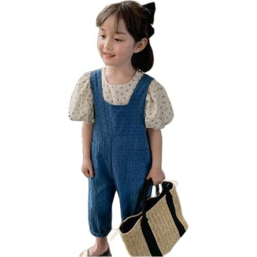 2pcs Toddler Kids Baby Girl Summer Clothes Floral Short Puff Blouse Tops+pants Overall Outfits Sweet Children Girls Clothes Suit