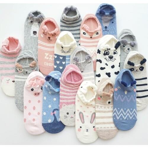 Woman Cotton Socks Cute Animal Female Kawaii Cat Dog Bunny Summer Spring Short Sock Slippers Women Casual Soft Funny Socks