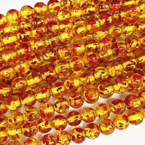 Wholesale Round Bodhi Bead Fire Golden Resin Ambers Prayer Loose Beads Faux Beeswax Acrylic Spacer Plate Jewelry Making 15" A210