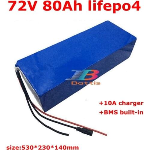 Lifepo4 72V 80ah lithium battery pack with BMS 24s for 5000W 6000W 72V motorcycle RV golf cart motorhome+10A Charger