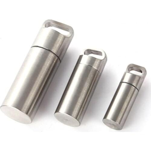 Mini Stainless Steel Sealed Capsule Waterproof Pill Box Camping Firstaid Pendant Mini Capsule Pill Box