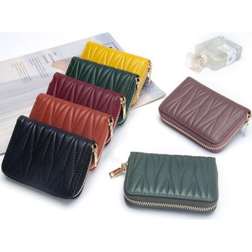 Genuine Leather Mini Purse Bag Lady Wallet High Quality Multi-Function Card Bag Classic Fold Soft Cowhide Women Clutch Bag 2021