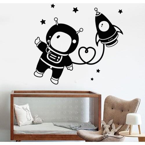 Astronaut Space Nursery Wall Stickers Bedroom Living Room Art Decoration Star Rocket Vinyl Wall Decals For Childrens Room H236