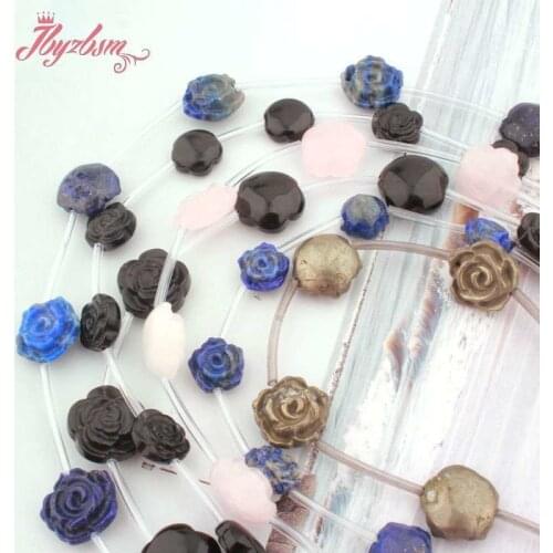 Natural Pyrite Lapis Lazuli Flower Natural Stone Beads For Necklace Bracelet Earring Jewelry Making Design or DIY 12mm/15mm