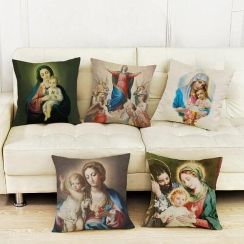 Virgin Mary Cushion Cover Double printing Throw Pillow Case Christianity Worship Home Decorative Pillow Cover funda de cojin Cas