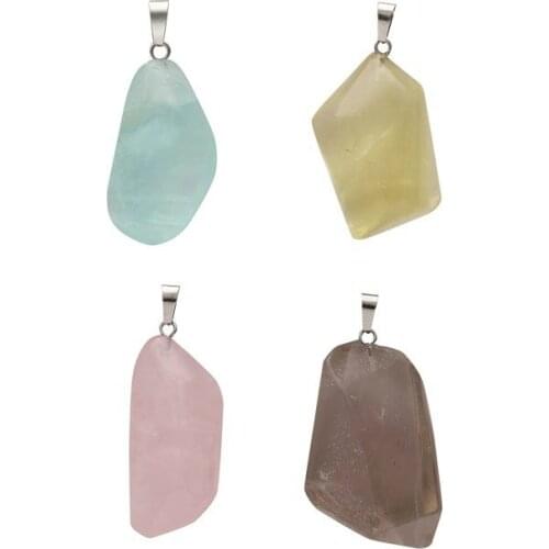 Irregular Random Natural Pink Purple Quartz Piont Stone Crystal Clear Fluorite Healing Stone Pendant Jewelry Without Chain