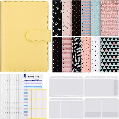 A6 PU Leather Notebook Binder Cover 6 Holes Binder Folders A6 Binder Budget,Expense Budget Sheets and Labels Sticker