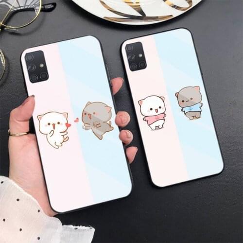 Couples Cute Cartoon Peach Cat Phone Case For Samsung S6 7edge 8 9 10e 20plus S20 Ultra Note8 9 10pro A72018 Tempered Glass