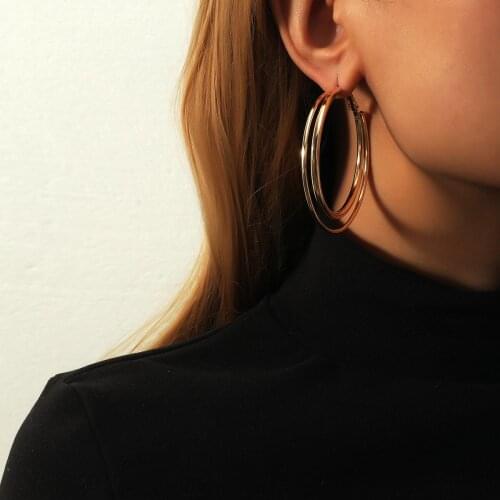 New Fashion Punk Big Size Hoop Earrings Trendy Party Exaggerated Gold Silver Color Round Circle Earrings for Women Jewelry