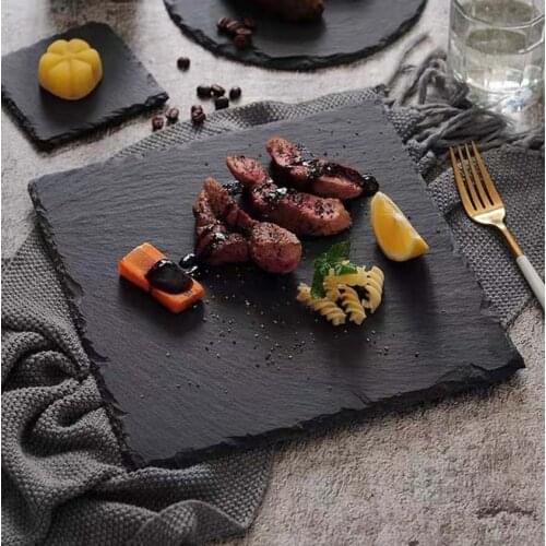 Japanese and Korean style SLATE plate dessert plate sushi plate western food black SLATE plate tableware flat plate Japanese bar