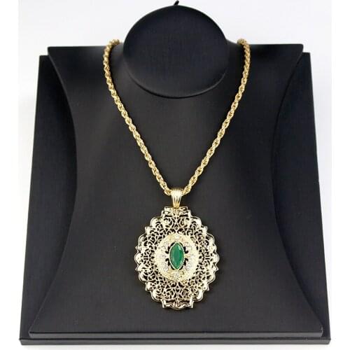 Sunspicems 2021 Gold Color Caftan Necklace Morocco Wedding Jewelry For Women Arab Algeria Pendant Necklace Bride Gift