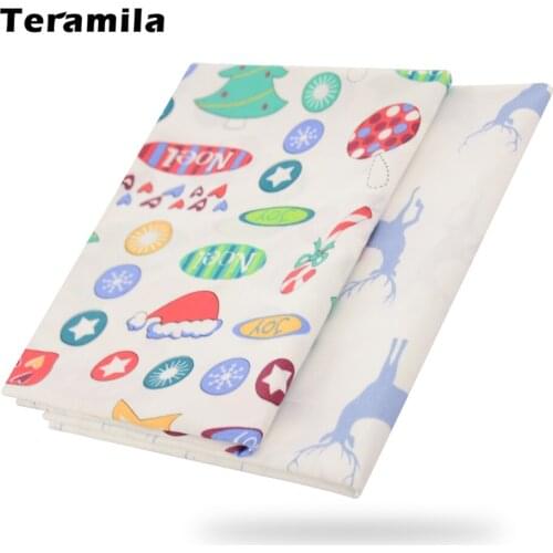 Teramila Deer 100% Cotton Printed Christmas Elements Fabric for Sewing by the Per Meter Patchwork Cloth for Clothes Twill Fabric