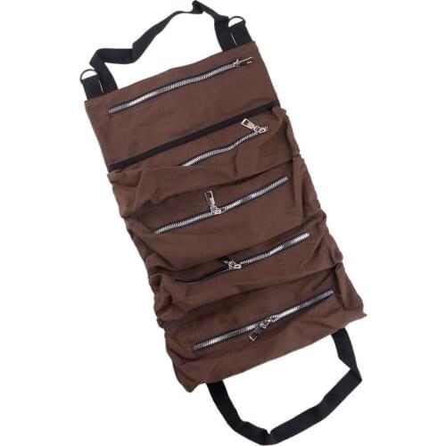 Beler Brown Multi-Purpose Tool Roll Up Storage Bag Wrench Organizer Seat Hanging Pouch Universal