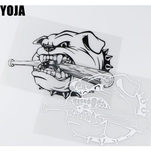 YOJA 19.8X15.4CM Angry Bulldog Biting A Wooden Cartoon Vinyl Car Stickers Decals ZT4-0183