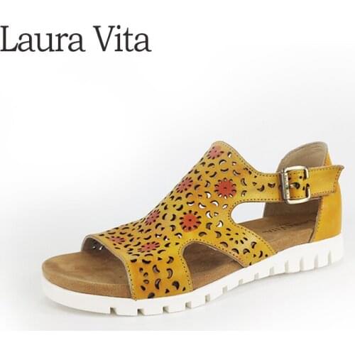 Women Sandals Genuine Leather Shoes Flat Base Ladies Shoes DOBBY 01 Laura Vita