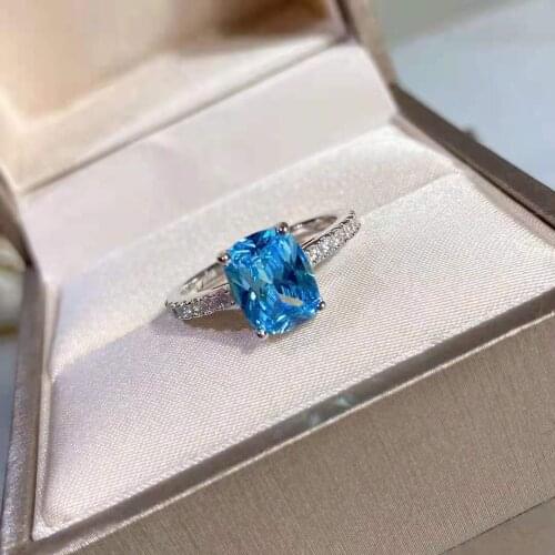 Top Quality 925 Sterling Silver Wedding Blue Natural Party Fashion Wild Noble Ring Jewelry Female Silver Ring