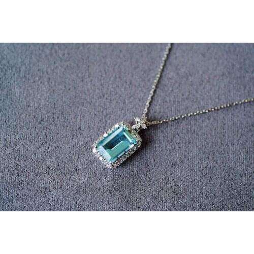 Solid 18K White Gold Nature Blue Aquamarine Gemstones Pendants Necklaces for Women Fine Jewelry for Women Gifts