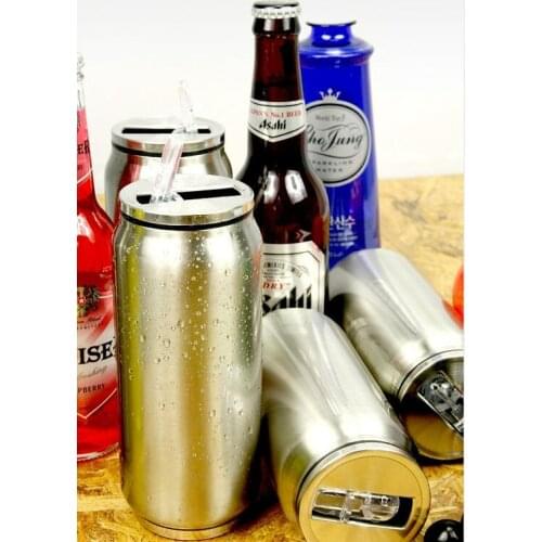 50pcs fashion 12oz/17oz Thermos Double Walled Soda Cans Vacuum Insulated Stainless Steel Coffee mugs with Flip up Straw
