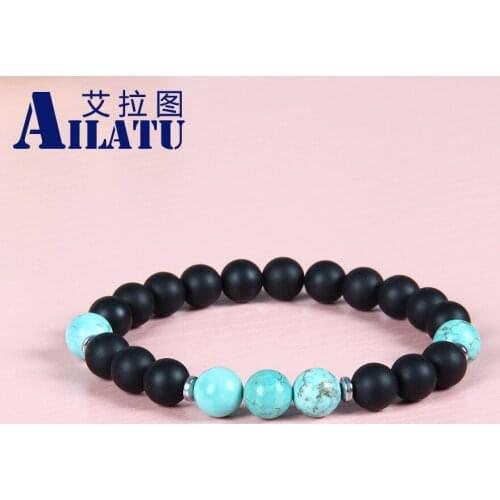 Ailatu Trendy 8mm Matte Glass and Lava, Picture, Crystal Stone Beads Colorful Summer Bracelet Jewelry for Beach Party