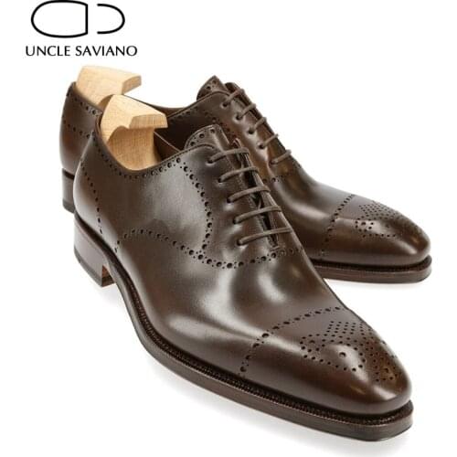 Uncle Saviano Oxford Brogue Dress Men Business Shoes Solid Formal Original Lace-up Genuine Leather Best Men Shoes Designer