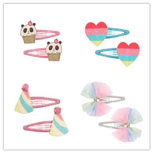 Boutique ins 12 Sets Fashion Cute Glitter Cupcake Panda Snap Clips Gradient Party Hat Love Heart Bow Barrettes Princess Headwear