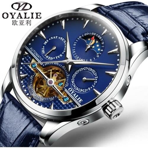 Watch For Men Atieno Top Luxury Brand Leather Strap Waterproof Automatic Tourbillon Mechanical Watch Clock Relogios Masculino