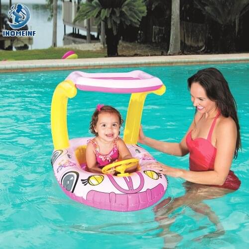 Baby Pool Buoy With Sunshade Car Swimming Ring Inflatable Boat-Kids Water Floats With Canopy Accessories Gifts Toy Dropshipping