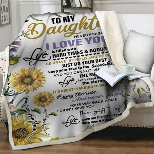 Reversible blankets To My Wife/Daughter/Son Letter sunflower Bed Sofa Blanket large Home Textiles soft flannel blanket best gift